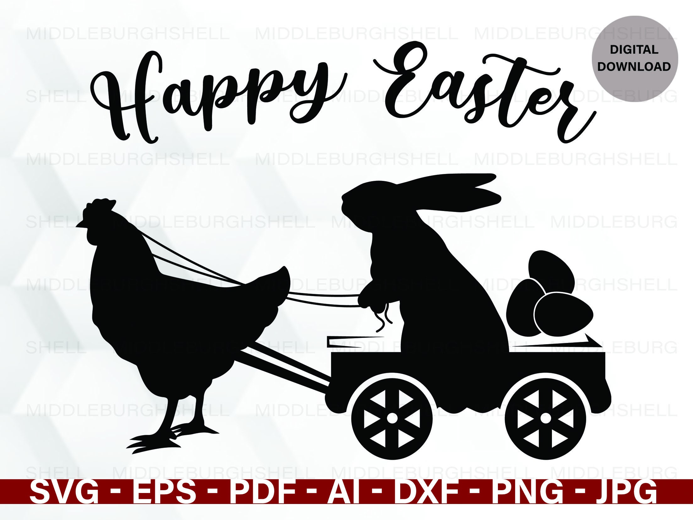 Easter Bunny, Rabbit, Hen Pulling a Cart, Digital Download, Bunny Ride ...