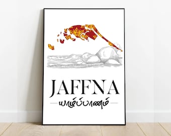 JAFFNA map, Digital Art, Tamil Poster, Tamil Script, Jaffna, Sri Lanka,  Tamil, Yalppaanam, Jaffna Patnam, Ceylon, Sri Lanka map, JPEG, PDF