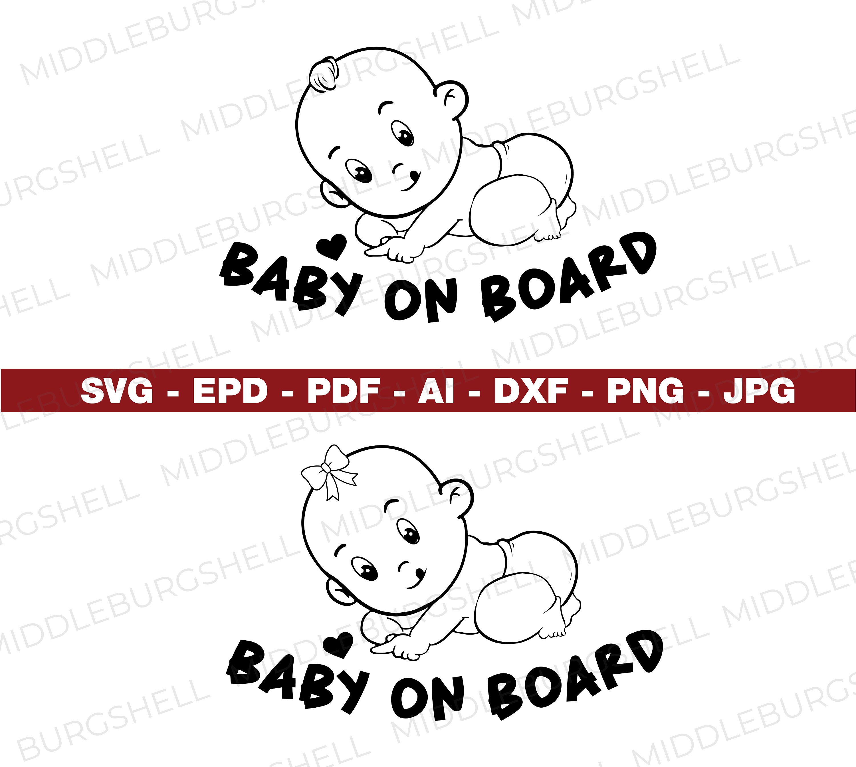 Baby on Board Svg, Car Stickers Labels, Vinyl Decals, Banners, Round Design  with Heart and Feet, Vehicle Newborn Baby Sign - Imagefied