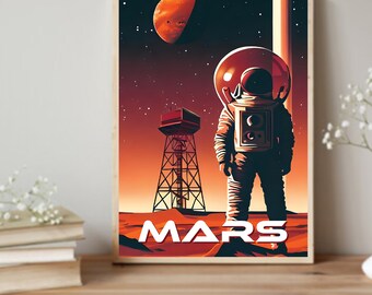 火星探検ポスター、火星ポスター、火星探検ポスター、火星アート、科学ポスター、火星、宇宙、宇宙飛行士、火星惑星、火星の塔