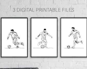 Lionel Messi Line Art Prints, Minimalist Sketch, Set of 3 (Digital Download)
