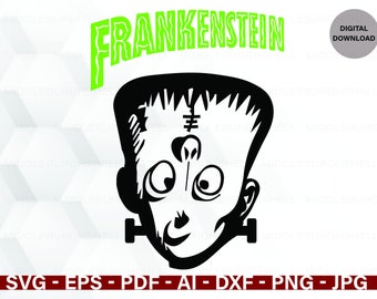 Frankenstein SVG, vector, cricut, silueta Halloween svg Cara, Halloween clásico, Película de terror, Imágenes Prediseñadas, Imprimir y Cortar Archivo, dxf, png,jpg