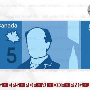 5 CAD Dollar SVG, Kanadischer Dollar, Kanada, Geld Blatt, Kanadische Währung Blatt, Bargeld Blatt, Dollar Dxf, Png, Clipart, Kanada 5 Dollar Schein