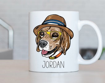 Taza beagle, taza de café beagle personalizada, beagle presente, ideas de regalos beagle, regalos de cumpleaños Beagle LL79