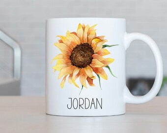Zonnebloem mok, gepersonaliseerde zonnebloem koffie cup, zonnebloem cadeau, zonnebloem cadeau ideeën, zonnebloem verjaardag geschenken LL178