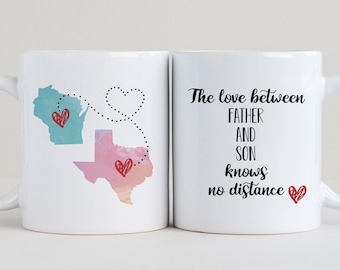 L’amour entre le père et le fils ne connaît pas de distance Mug, Mug longue distance, État à État, Cadeau de fête des pères, Cadeaux pour papa, Mug père
