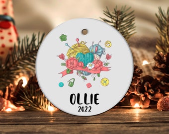 Personalized Knitting Ornament, Knitting Gift, Knitting Christmas Ornament, Knitting Christmas Tree Decor, Knitting Present Decoration LOC32