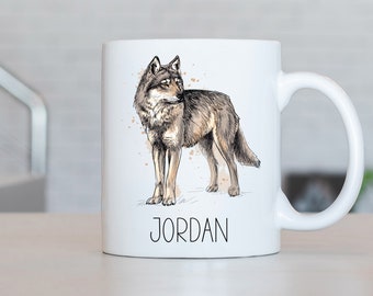 Wolf Mug, Personalized Wolf Coffee Cup, Wolf Present, Wolf Gift Ideas, Wolf Birthday Gifts LL253