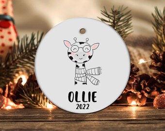 Personalized Giraffe Ornament, Giraffe Gift, Christmas Ornament, Giraffe Christmas Tree Decor, Giraffe Present, Giraffe Decoration LOC307