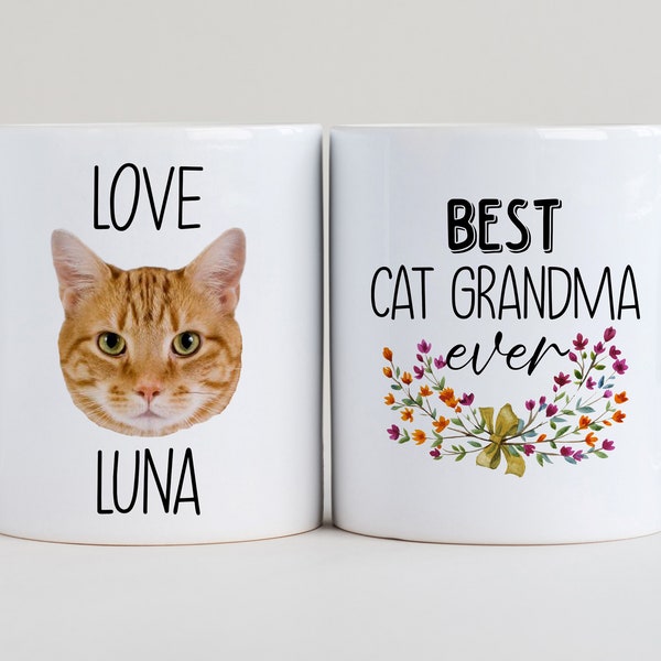 Cat Portrait Mug, Cat Grandma Mug, Mother's Day Gift, Mothers Day Mug, Cat Grandma Gift, Custom Cat Picture Mugs, Cat Grandma Coffee Cup 058