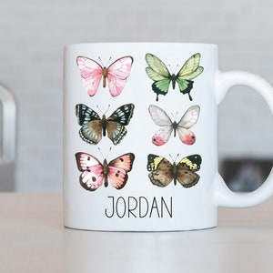 Vlinder mok, gepersonaliseerde vlinder koffie cup, vlinder cadeau, vlinder cadeau ideeën, vlinder verjaardag geschenken LL57