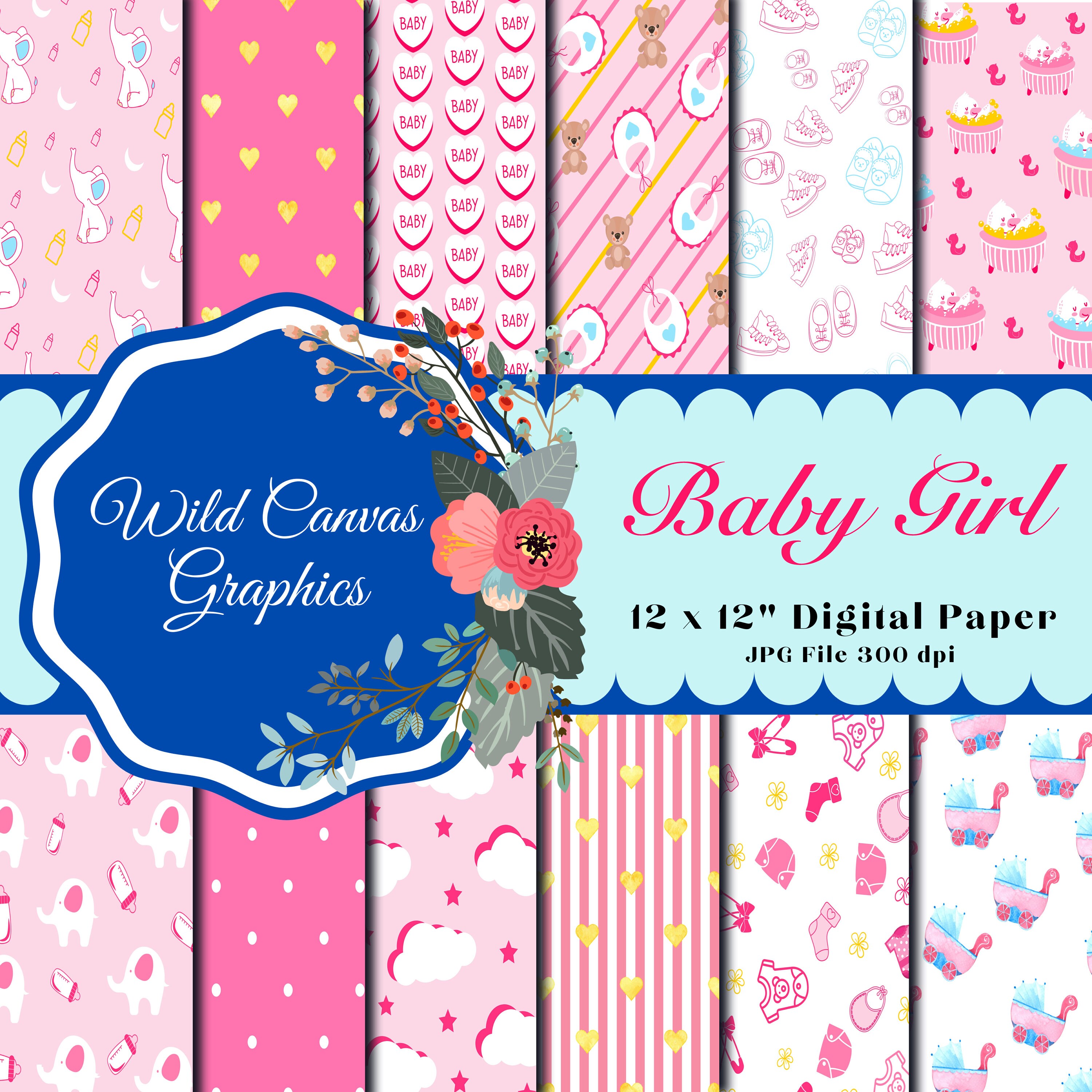 Baby Girl Digital Paper Pack Scrapbook Papers Digital Etsy