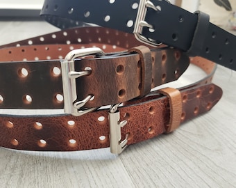 Cinturón de cuero personalizado con doble agujero