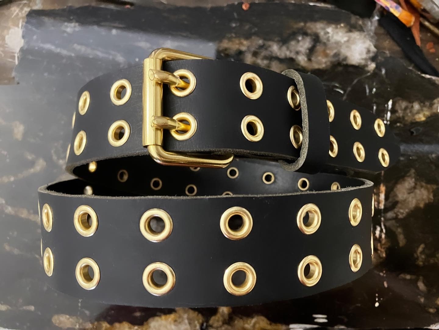 おかMINEDENIM Double Studs Leather Belt Double Studs Leather Belt – MINEDENIM