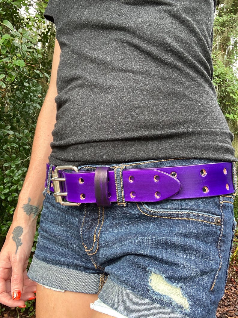 Purple fashion accessories - Purple leather double hole belt