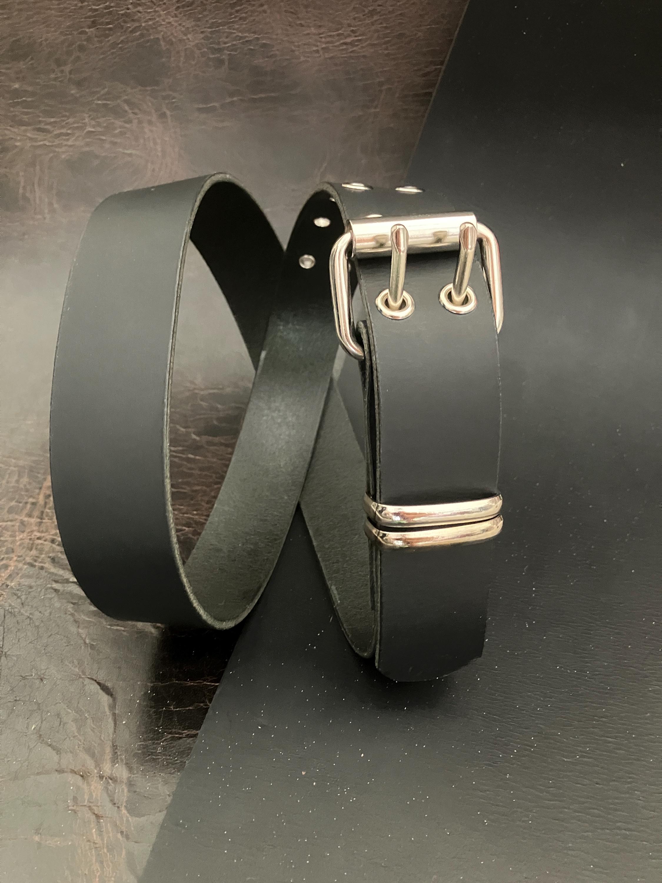 Full Grain Solid Buffalo Leather Double Hole Eyelet/Grommet Belt Silver Buy Large Grommet Belt Silver 2 Row Studs Eyelets Real  main image 3