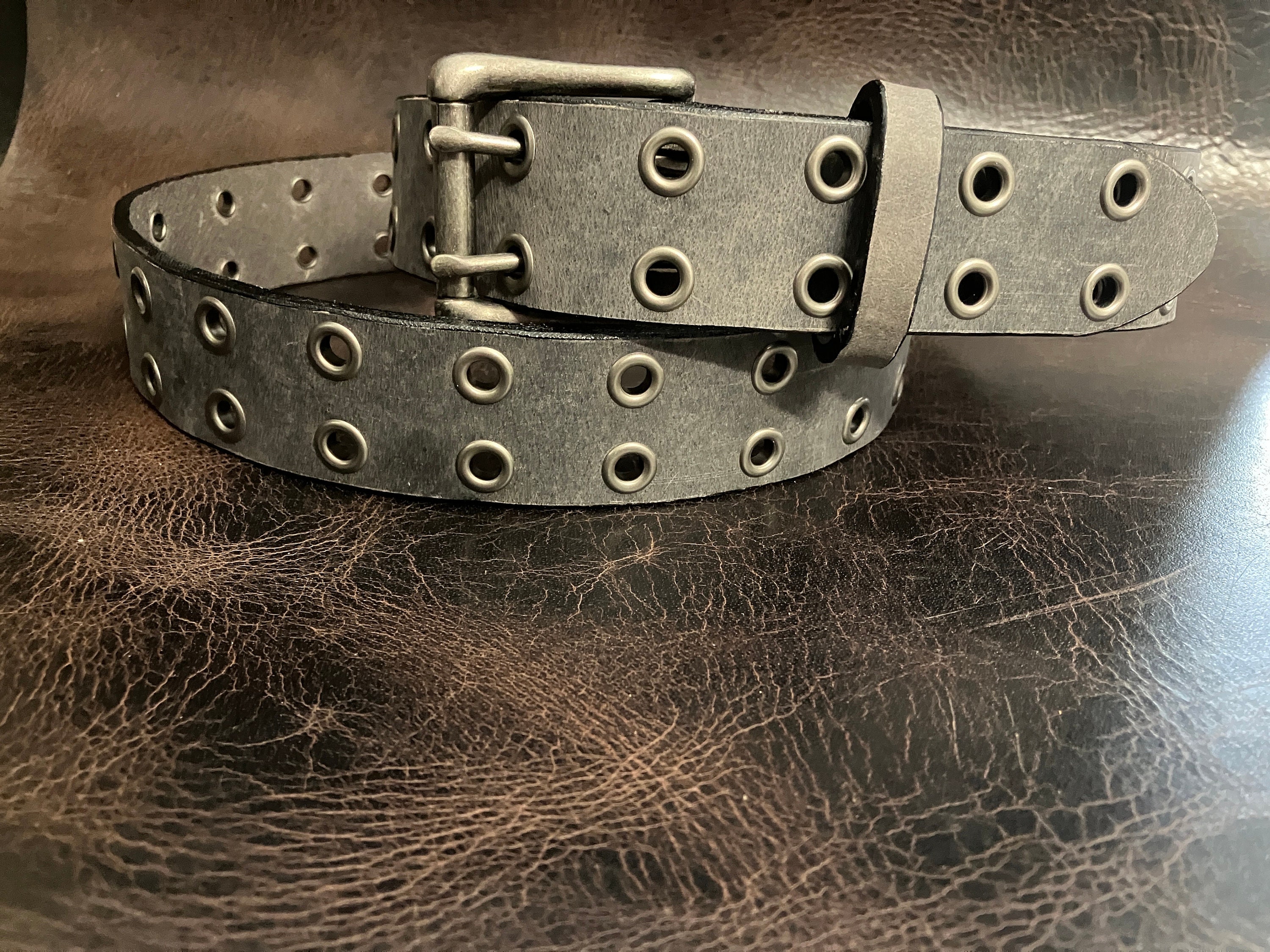 Double Hole 1 3/4” Solid Full Grain Leather Belt Double  display picture 2