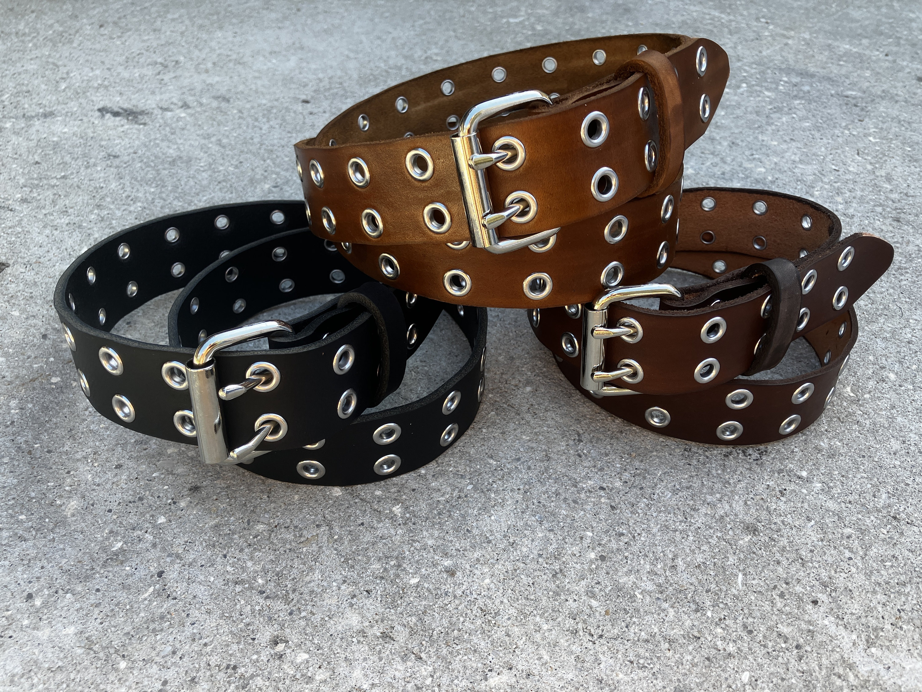 Handmade Leather Belt Double Holes Double Holes Eyelets and Grommets Full Grain Leather Custom Double Hole Eyelet Grommet Belt  main image 4