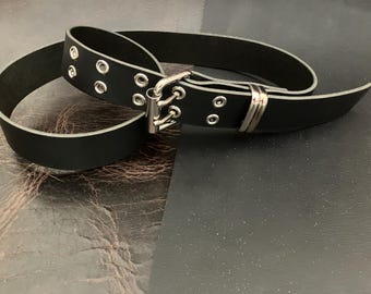 Full Grain Leather Custom Double Hole Eyelet Grommet Belt Silver Ring Hardware