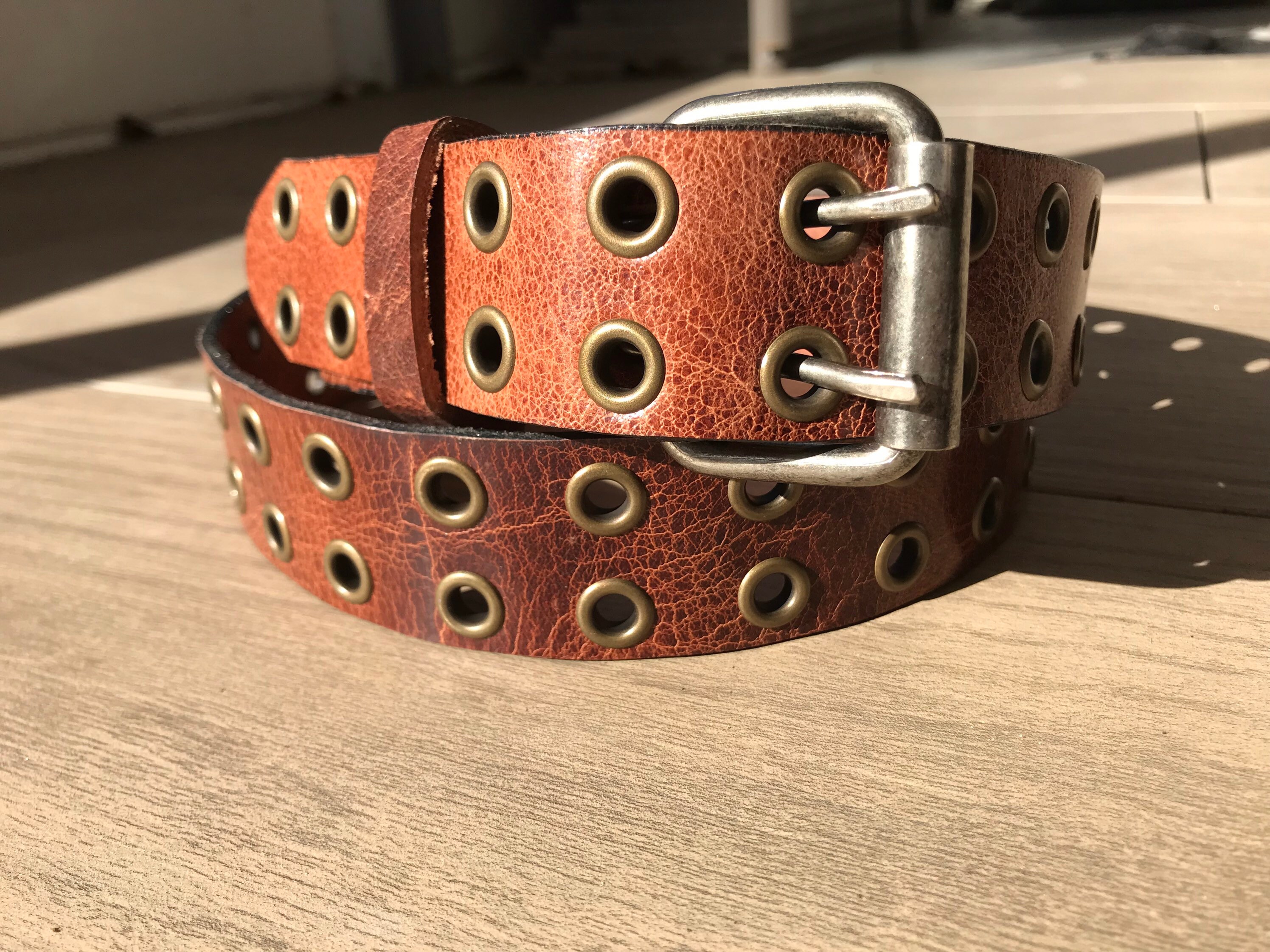 Handmade Leather Belt Double Holes Double Holes Eyelets and Grommets Double Hole Leather Belt 1 1/2 main image 4