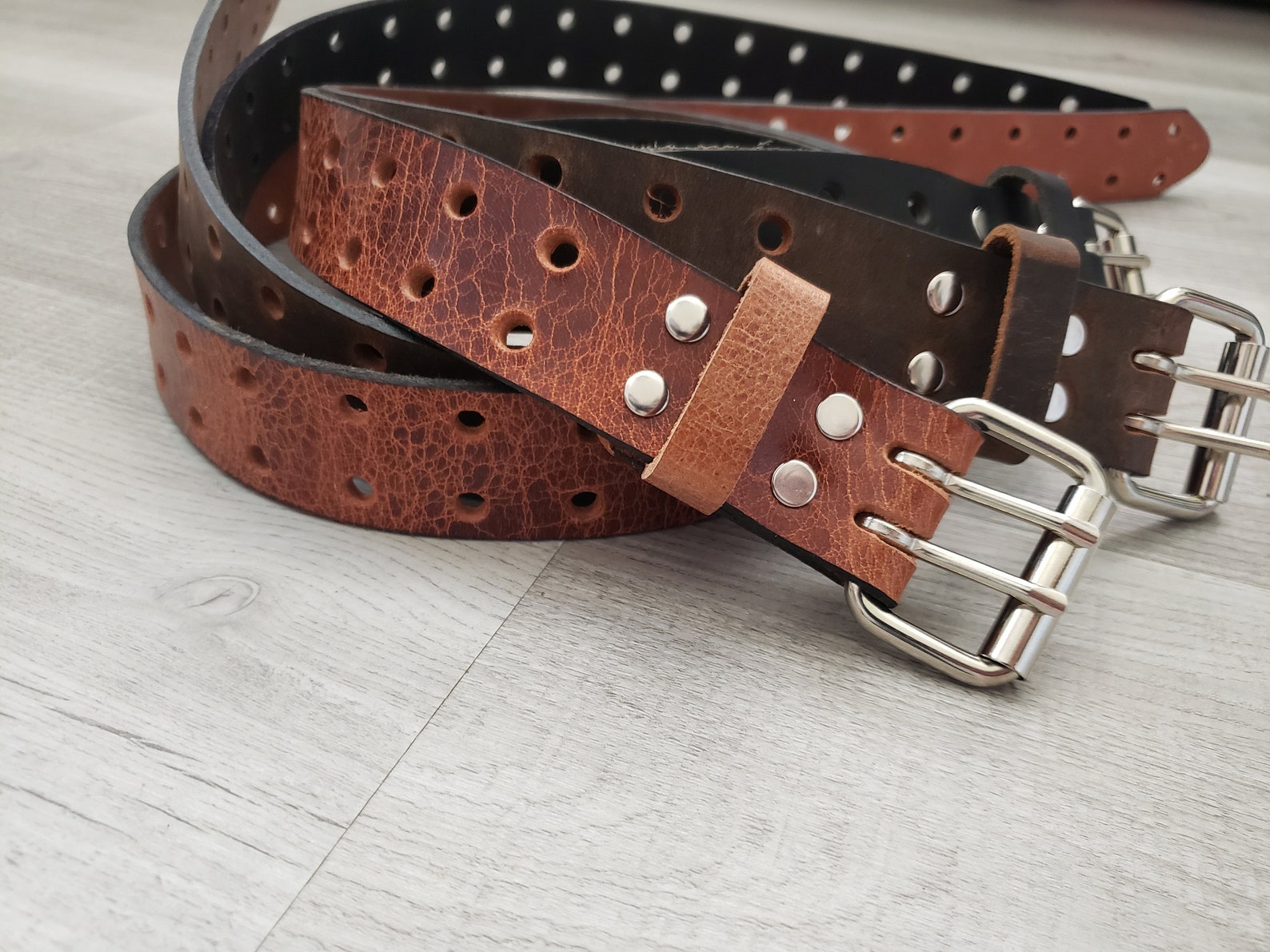 Belts With Holes In Them Pcs Rivet Studded Punk Belt Double 