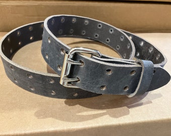 Gray Steel Distressed Buffalo Double Hole Belt 1.5” Wide