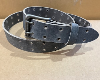 Gray Steel Distressed Buffalo Double Hole Belt 1 3/4” Wide