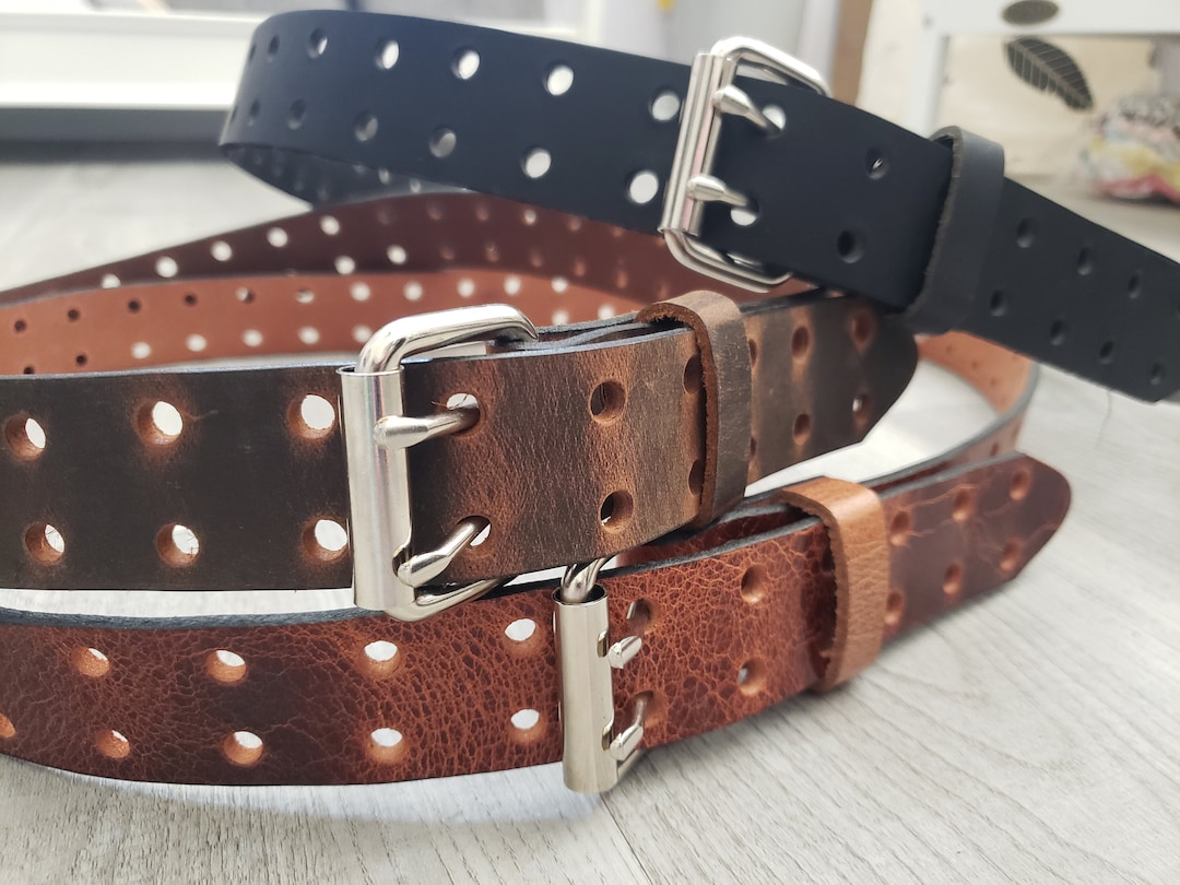 Custom Leather Double Prong Hole Belt Etsy