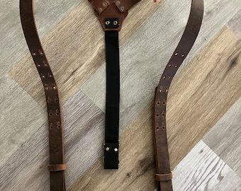 Bretelles Western En Cuir Doublé Et Cousu Main - à Boutons - Vintage USA
