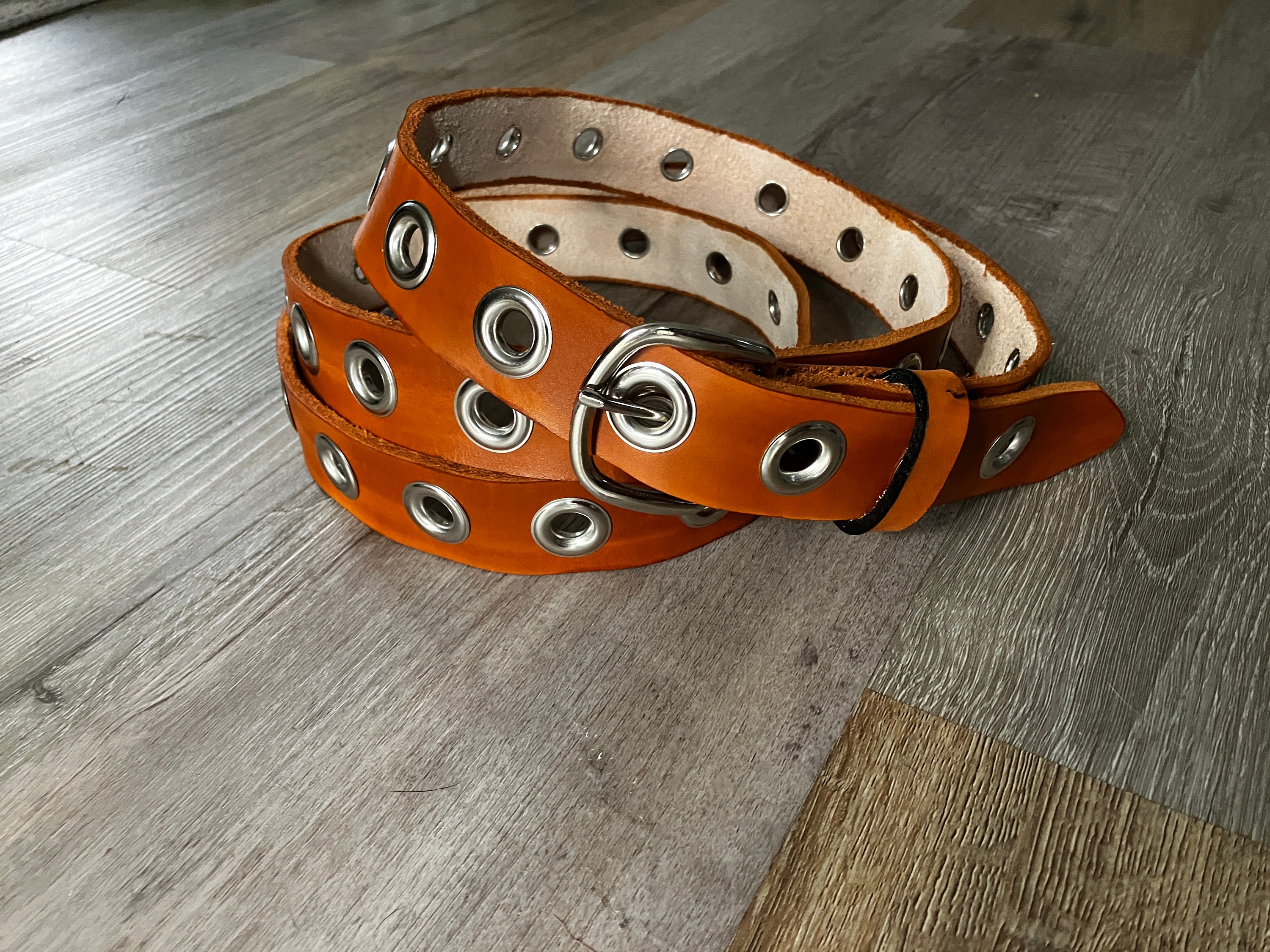 Extra Long Fashion Leather Belt Large Grommets Around - Etsy display picture 2