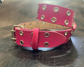 Little Girls Pink Leather Belt Double Hole Eyelets/grommets  display picture 1