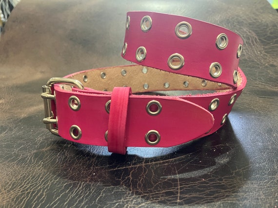 Pink Leather Belt Double Hole Eyelets/grommets/studded  display picture 2