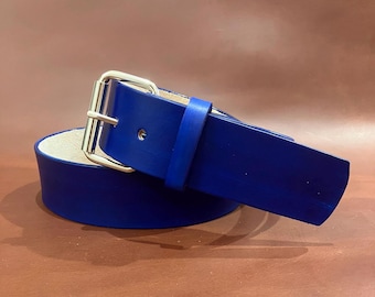Navy Blue Full Grain Leather Belt One Solid Piece Handmade USA 1 1/4”, 1.5”, 1 3/4”, 2” 2.5”