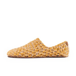 Handmade Wool Bamboo Slippers: Soft Leather Sole, Heel-Hugging Design Butterscotch Yellow