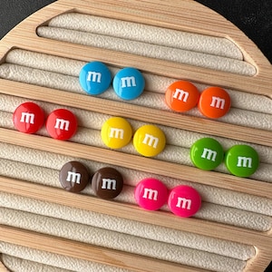 M&M Stud Earrings | M and M Earrings, Candy Earrings, Chocolate Earrings, Halloween Candy Earrings, Kawaii Food Jewelry, Brand Keychains