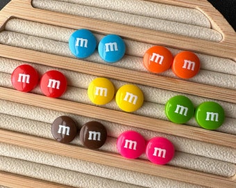 M&M Stud Earrings | M and M Earrings, Candy Earrings, Chocolate Earrings, Halloween Candy Earrings, Kawaii Food Jewelry, Brand Keychains