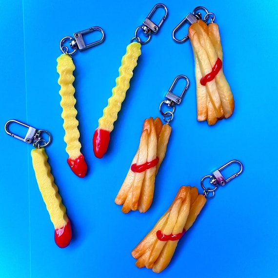 Realistic French Fry Keychain: Crinkle Fries, Ketchup Dipped, Foodie Gift