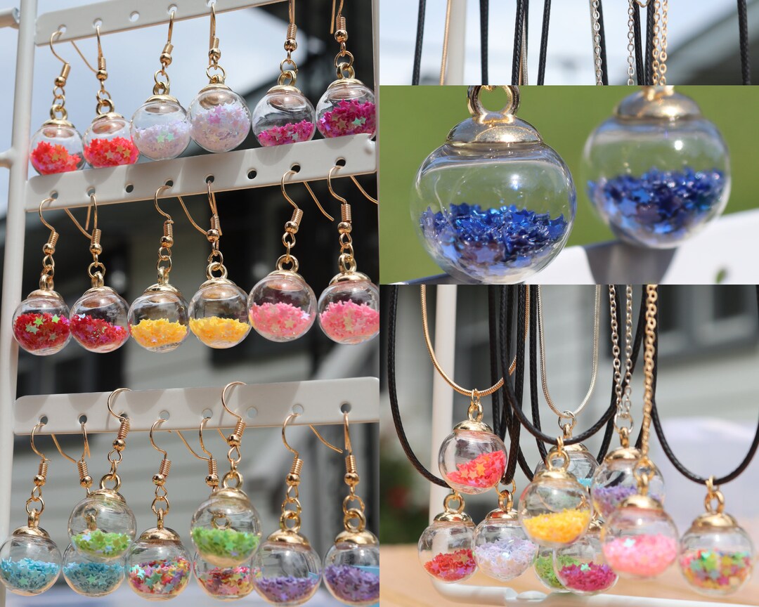Glass Ball Starfilled Earrings, Glass Ball Jewelry, Glass Bubble