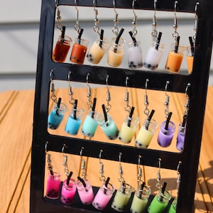 Bubble Tea Earrings, Boba Tea Earrings, Bubble Milk Tea Earrings, Rainbow Milk Tea, Strawberry Milk Tea Earrings