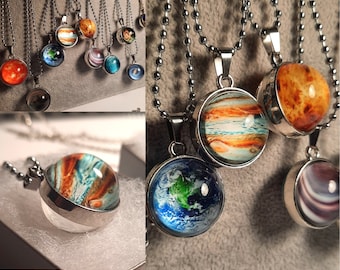 3D Planet Necklaces Double-Sided | Solar System Necklace, Planet Earth Necklace, Jupiter Necklace, Spiral Galaxy Necklace, Milkyway