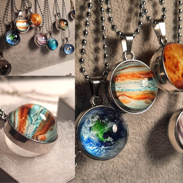 3D Planet Necklaces Double-Sided | Solar System Necklace, Planet Earth Necklace, Jupiter Necklace, Spiral Galaxy Necklace, Milkyway