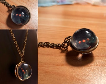 3D Red Moon Phase Necklace, Forest Sky Necklace, Double Sided Moon Necklace, 3D globe Necklace, Moon phases necklace, Night sky necklace