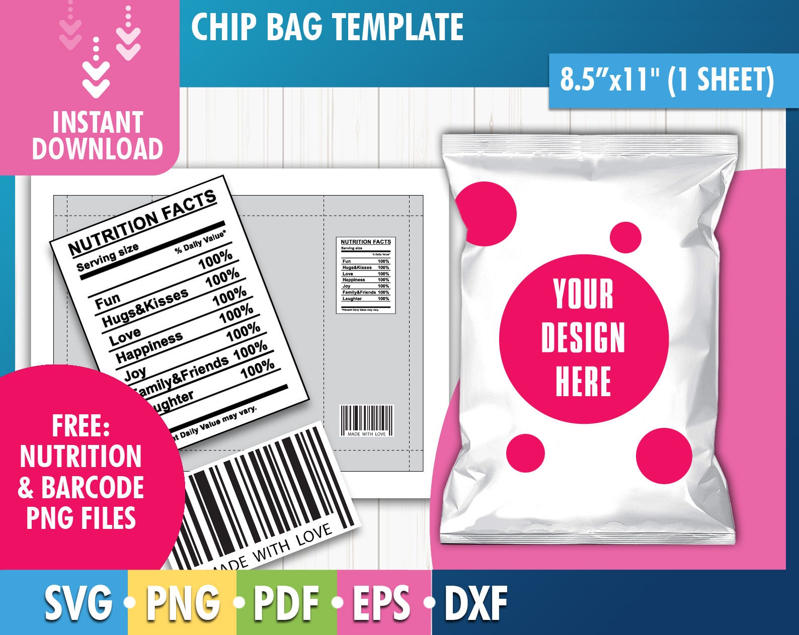 Chip Bag Template Blank Chip Bag Chip Bag Template Etsy UK