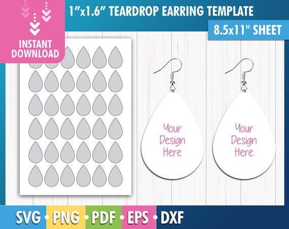 Teardrop Earring Sublimation Template Teardrop Earring SVG Etsy UK