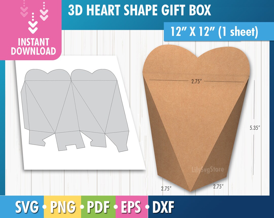 3D Heart Shape Box Template Svg Gift Box Svg Packaging Box Etsy Australia