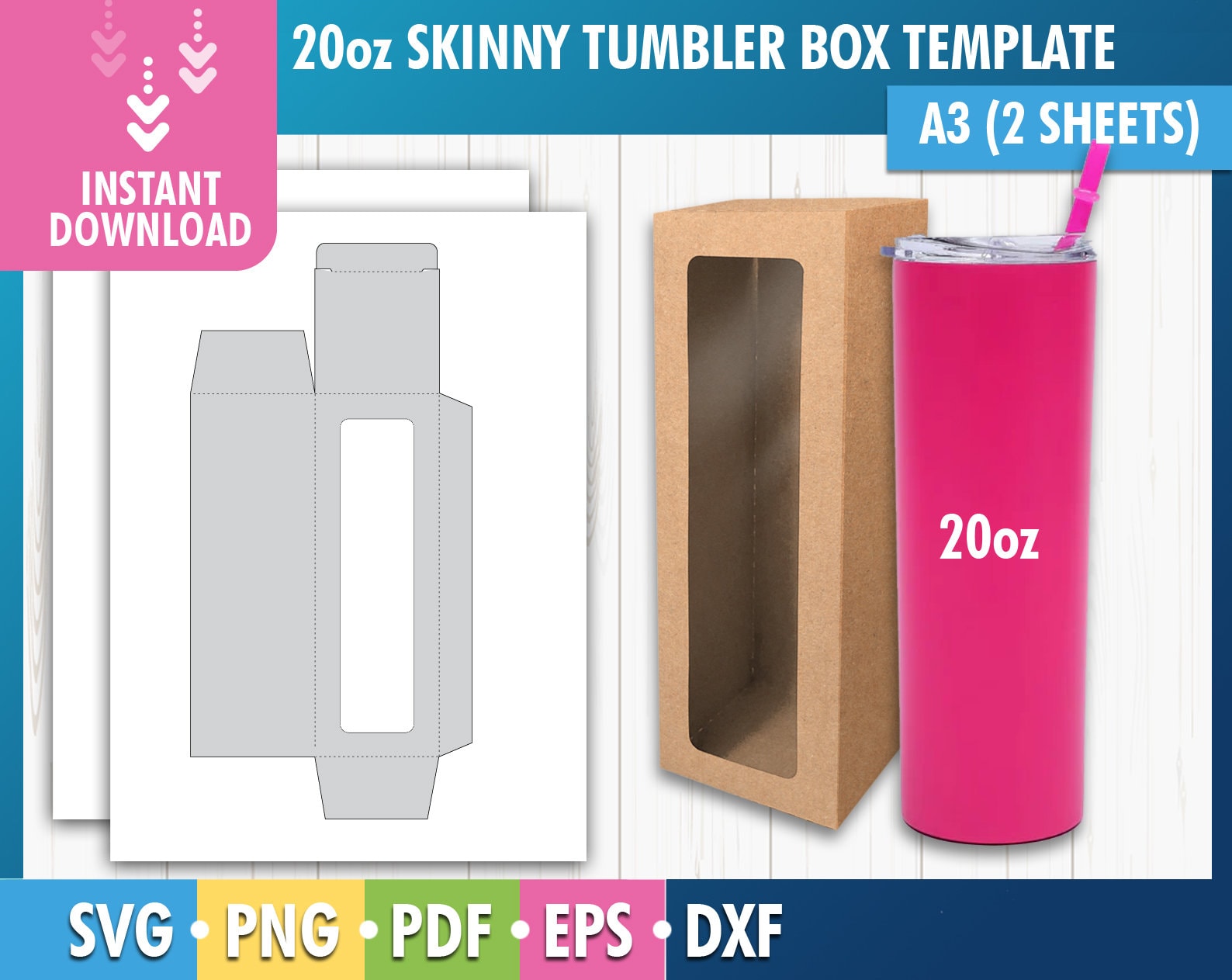 20oz Skinny Tumbler Box Template Dxf Pdf SVG Gift Box Etsy