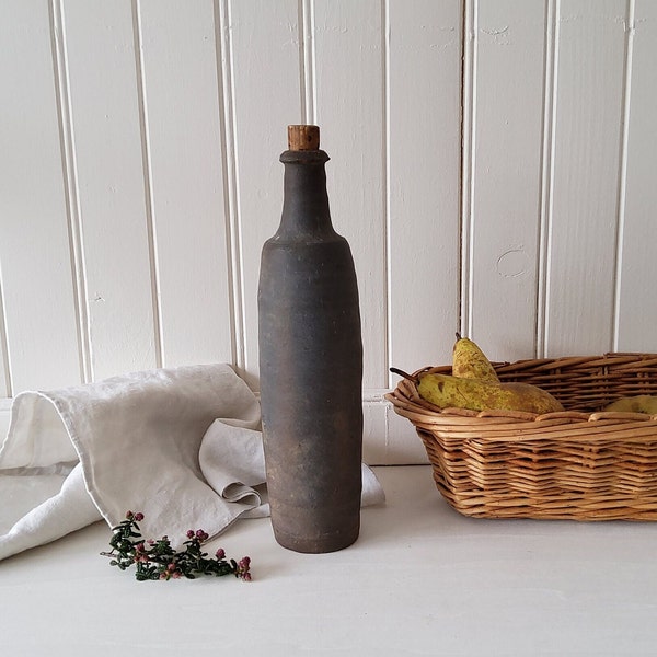 Bouteille ancienne en terre cuite, 19ème siècle, bouteille, grès, antique, fermier, rustique, français