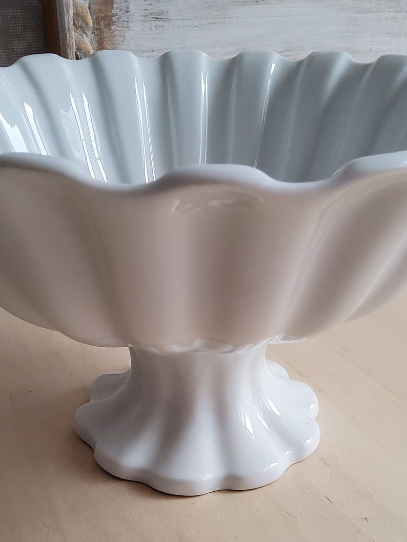 Antique French Fluted Pedestal Fruit Bowl in White Earthenware Etsy
