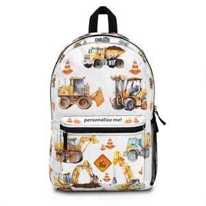 Sacs à dos de rentrée scolaire avec camions de construction - Design OOAK - Fournitures scolaires - Sacs à dos pour garçons - Personnalisez-le !