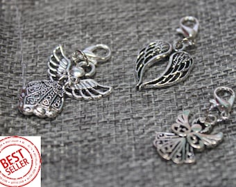 Guardian Angel, Angel Wings Zipper Pulls | Clip-On Christian Zipper Charms | Stitch Marker | Zipper Pull | Backpack Pull | Lanyard Accessory